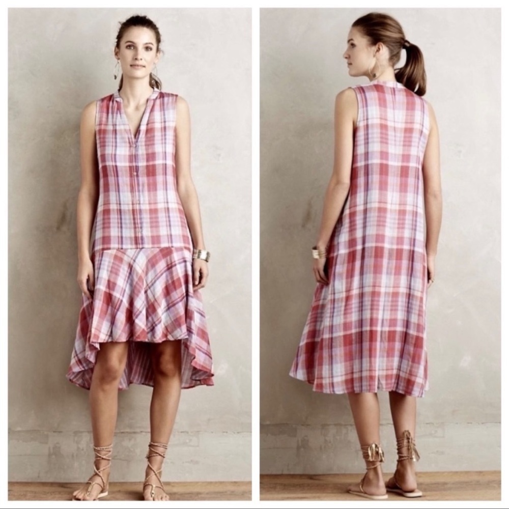 MAEVE Pippa Pink Plaid Midi Swing Dress
